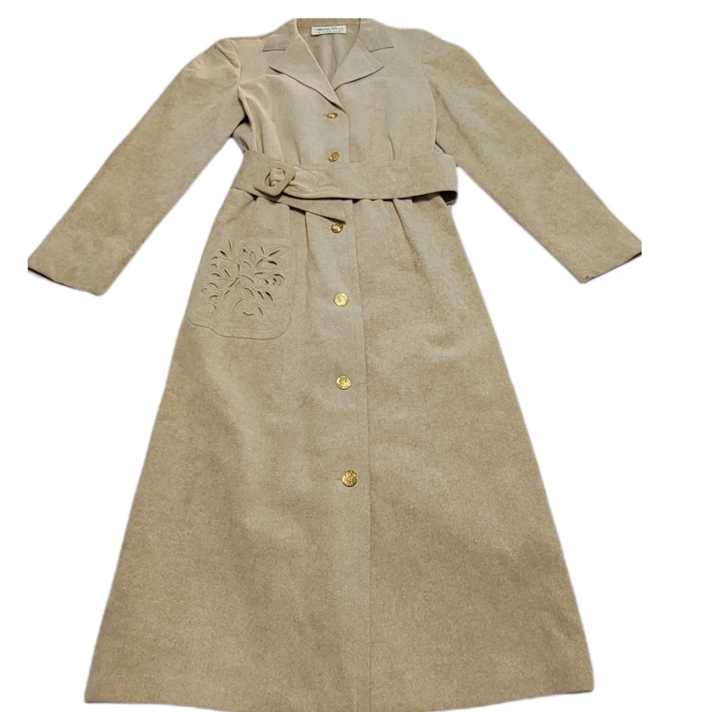 Mollie Parnis Ultrasuede Beige Button Front Belted Dress Size‎